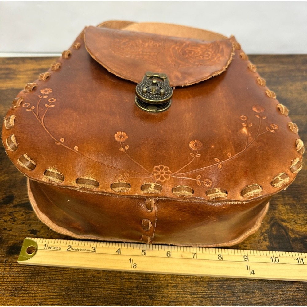 Whipstitch Tooled Leather Shoulder Bag Floral Boho Western Hippie Unbranded - Picture 11 of 16